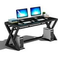 thumbnail image 3 of SAMERY Computer Desk Home Office Desks, 55.1 Inch Modern Simple Office Black Glass Desk Computer Table Study Gaming Writing Desk, Fashion Strength Tempered Glass Office Laptop Desk, 3 of 8