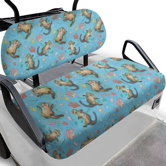 FUIALDOLG Otter Golf Cart Seat Blanket for EZGO TXT RXV Comfortable Covers, Golf Cart Seat Covers 2 Piece Set Heavy Duty Decor Pat with Hook Universal Non-Slip Towel