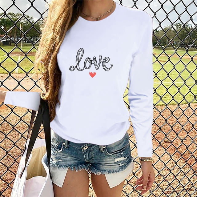 TaTaai Women Wine Red Positioning Print Long Sleeve Top Ladies Valentine's Day Casual Daily Wear Soft Breathable Non See Through Versatile Stylish Blouse Gift