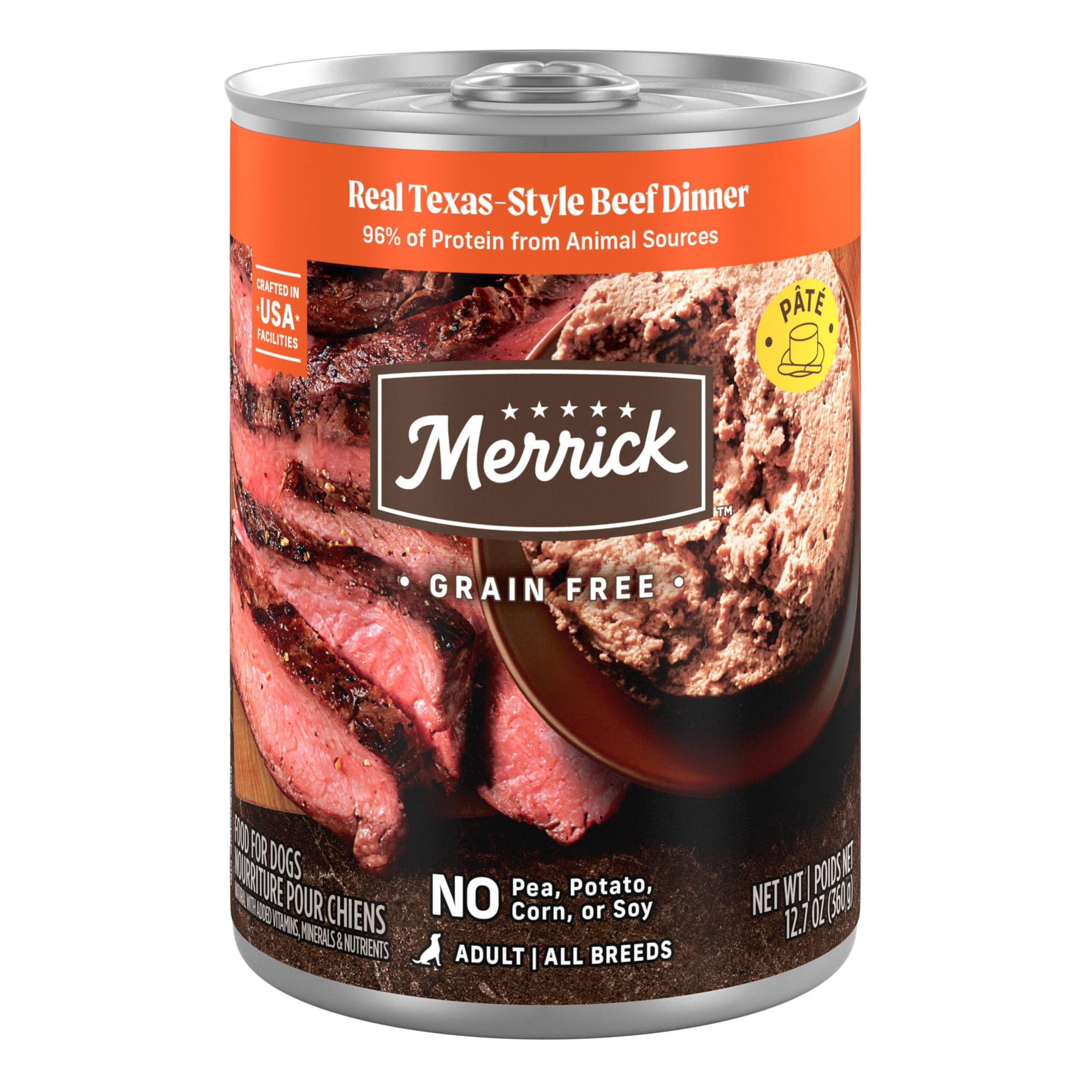 Merrick Grain Free Wet Dog Food for Adults, Grain Free Real Texas Beef, 12.7 oz Can, 12 Pack