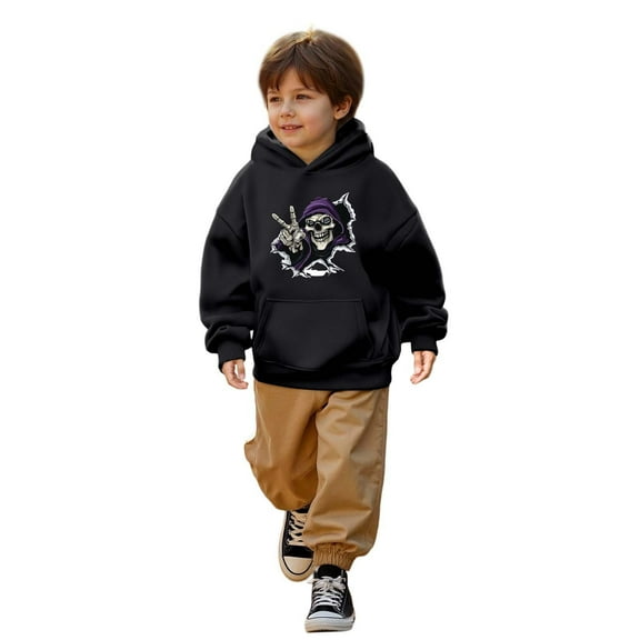 Tiijoy Toddler Boys Halloween Graphic Hoodie Skeleton Print Pullover Hooded Sweatshirt, Sizes 3-4T