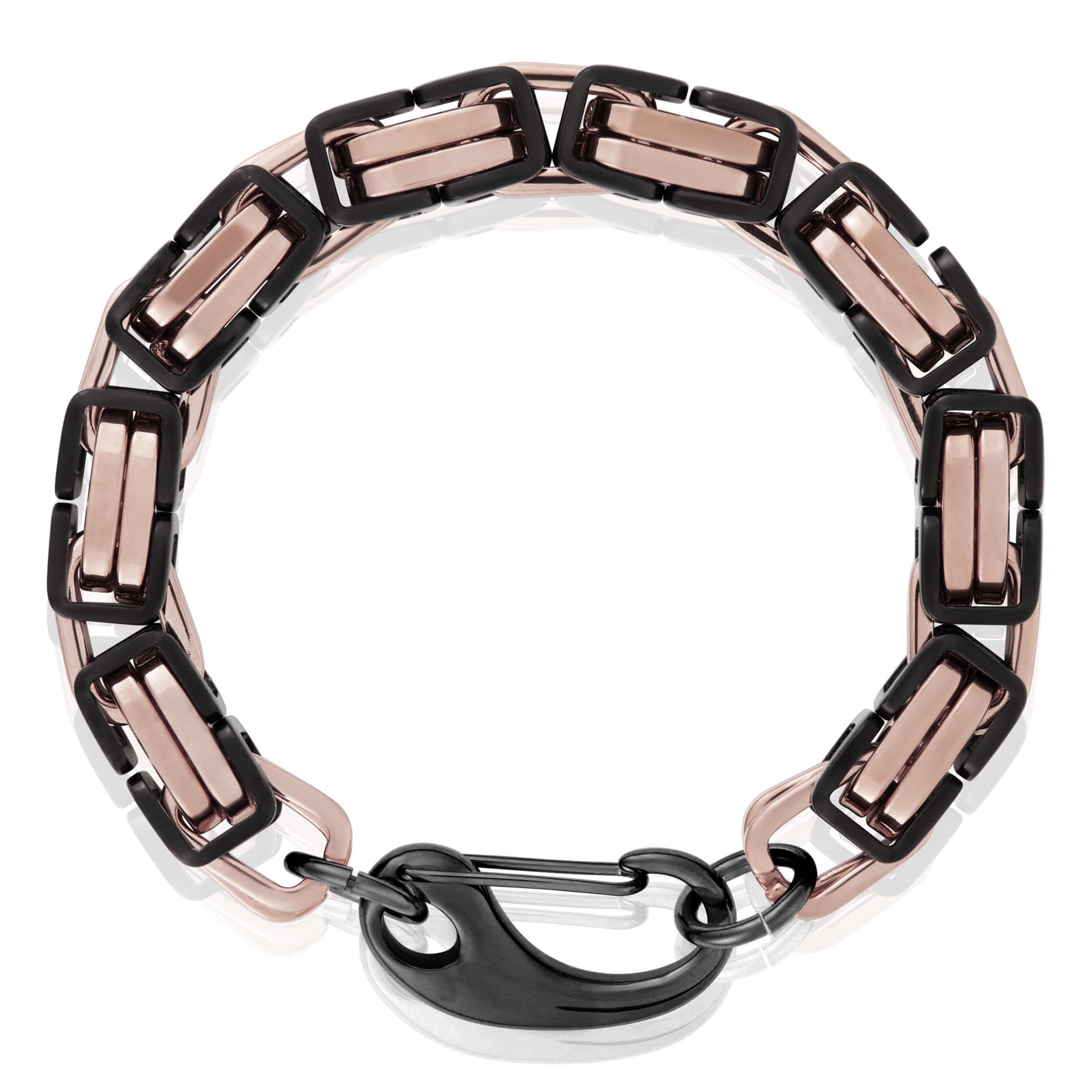 Crucible Jewelry Men's Black and Rose Plated Stainless Steel Byzantine Chain Bracelet (11mm) - 9"