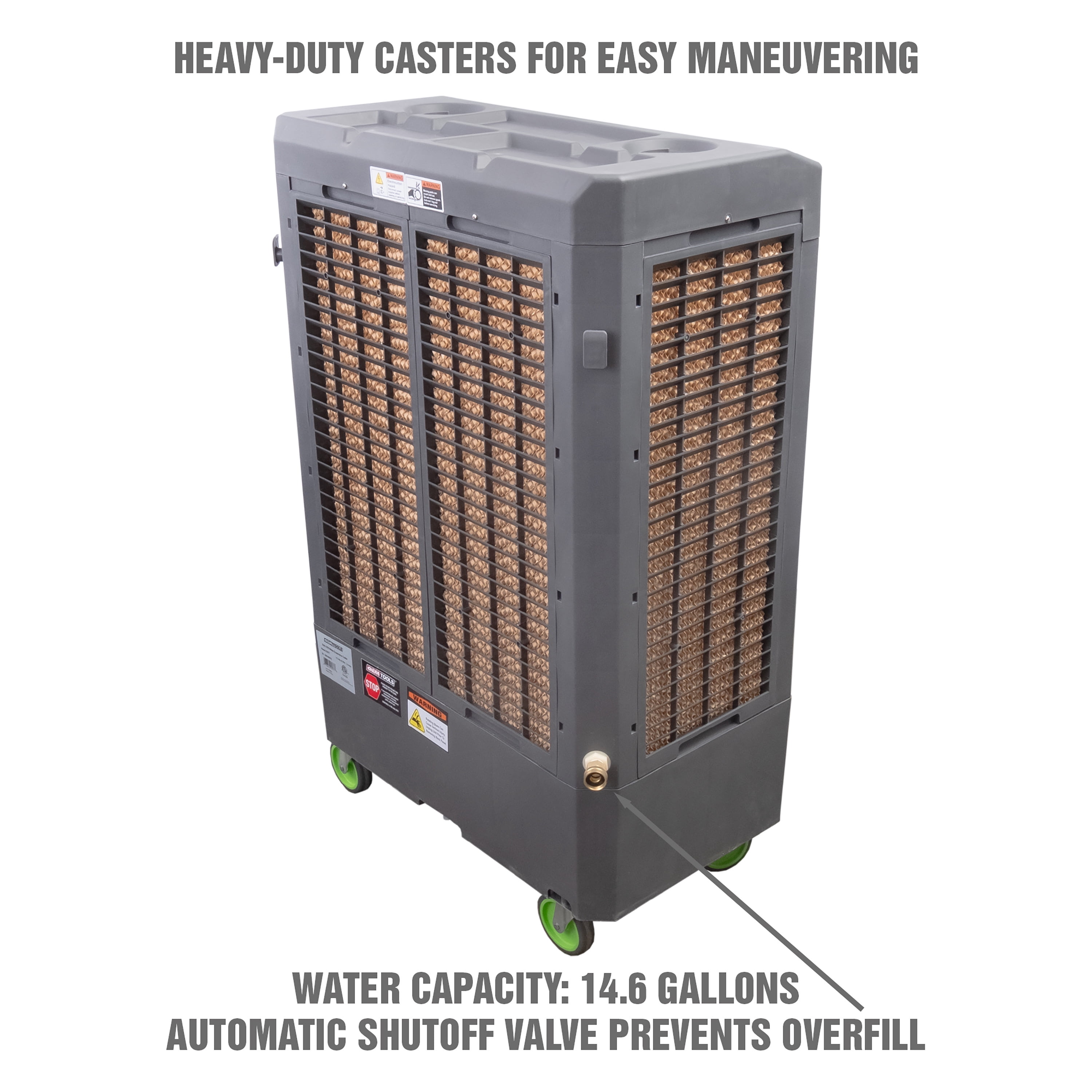 OEMTOOLS 23969 3-Speed Evaporative Cooler, Cools Up to 1,600 Square Feet, Oscillates for Broad Coverage, 5300 CFM, Evap Air Cooler with Wheels