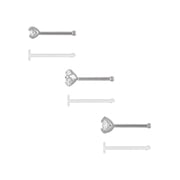 Womens 22G Sterling Silver Multicolor Crystal Nose Studs, 6 Pack