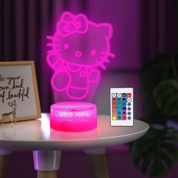 Luz nocturna LOUHH Kitty 3D LED, 16 colores, mando a distancia