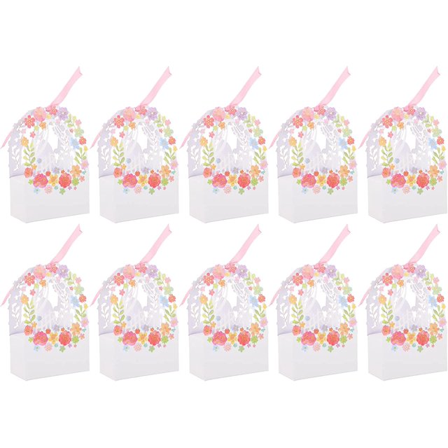 Caja de dulces de flores de papel de 10 piezas Caja de regalo de recuerdo de boda Caja de dulces de chocolate hueca con 10 cintas para despedida de soltera Aniversario Fiesta de cumpleaños Favor JFHHH pequeña