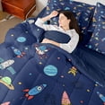 thumbnail image 4 of jejeloiu Cute Space Rocket 7pcs Bedding Comforter Set,Kawaii Universe Astronaut Queen Bedding Sets For Boys Kids Reversible, 4 of 8