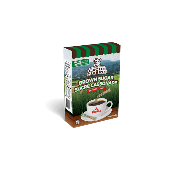 Brown Cane Sugar, Colombian Brown Cane Sugar individually packed in 5g pouches. Each carton contains 100 x 5g