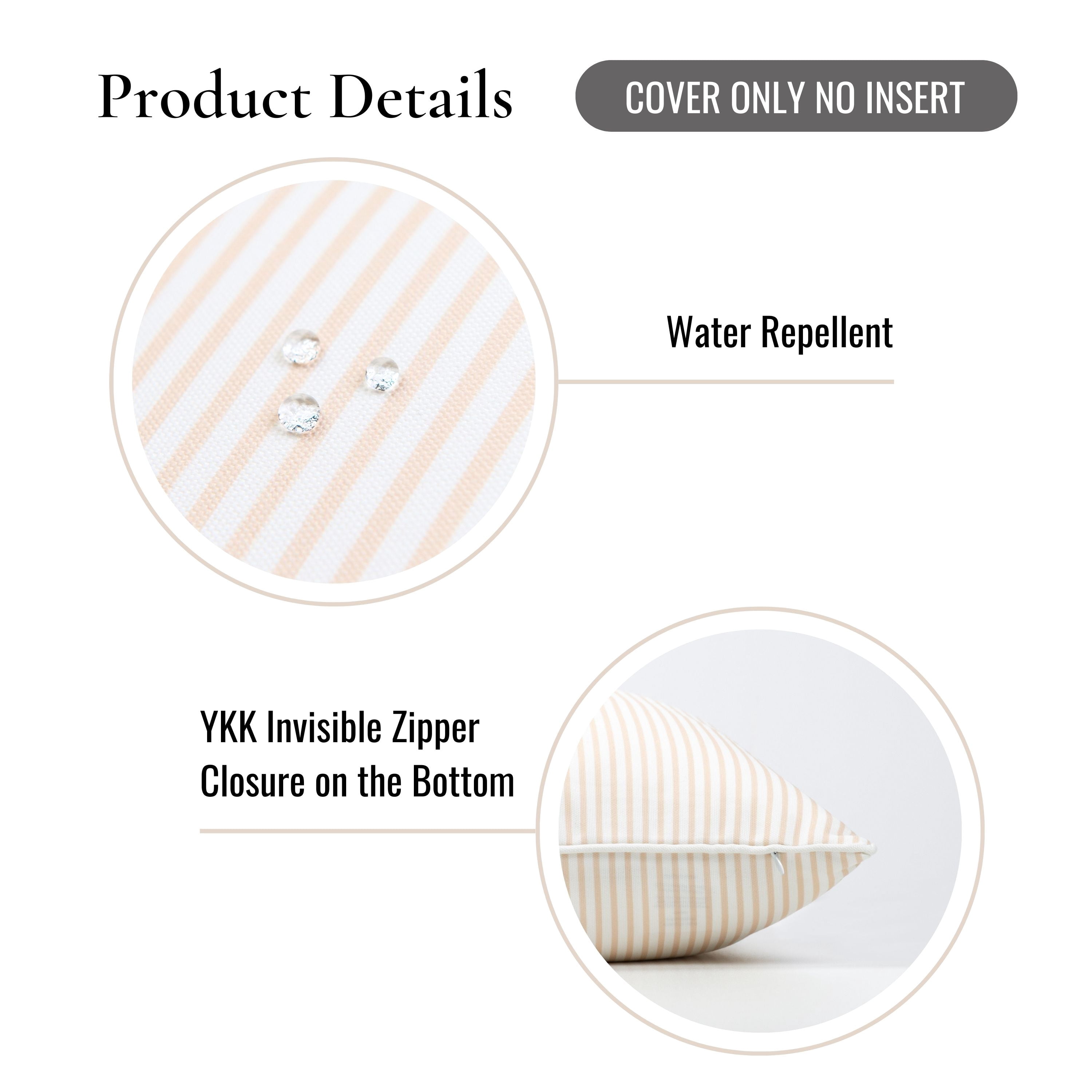 Hofdeco Premium Fall Coastal Patio Indoor Outdoor Pillow Cover Only, 20"x20" Water Repellent for Backyard, Couch, Neutral Tan Stripe