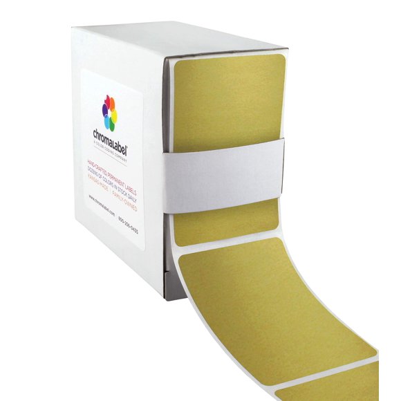 ChromaLabel 2 x 3 inch Permanent Color Code Rectangle Labels, 250 Labels per Dispenser Box, Metallic Gold