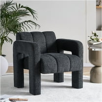 JERFIT Modern Boucle Accent Chair, Plush Upholstered Lounge Chair with Solid Wood Frame for Living Room, Bedroom, Office - Dark Grey