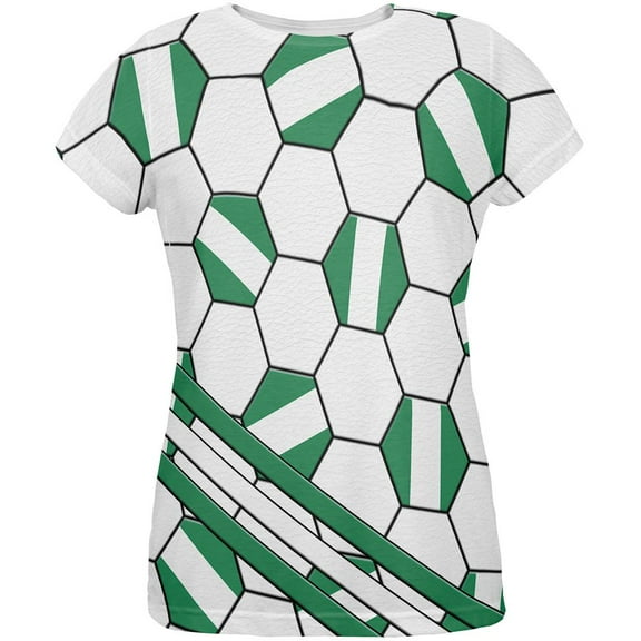 World Cup Nigeria Soccer Ball All Over Womens T Shirt Multi X-LG