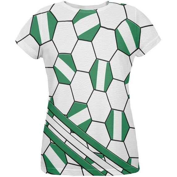 World Cup Nigeria Soccer Ball All Over Womens T Shirt Multi X-LG