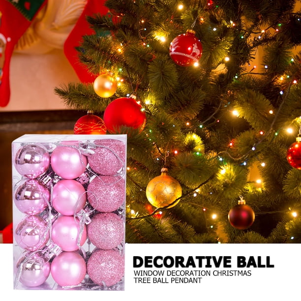 Bolas De Navidad Rosas - Pack De 24 Piezas De 3 Cm | Plástico Con Texturas Brillante, Mate Y Con Purpurina | Decoración Para Árbol, Fiestas Y Bodas