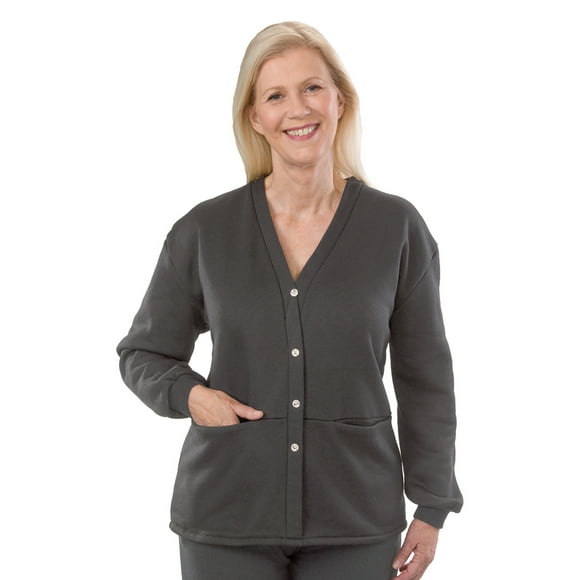 Silverts Women Fleece Cardigan Open Back Sweater, 3XL Plus Size, Grey
