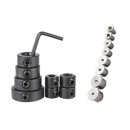 

8x 3-16mm Drill Depth Stop Collar Ring Dowel Shaft Chuck +Hex Wrench +8x Hollow Dowel Pin