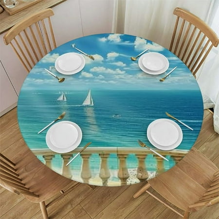 

BCIIG Sailboats Round Table Cover Stain Resistant Washable Indoor Outdoor Tablecloth Kitchen Dining Wedding Parties 100% Polyester Fiber 42-46