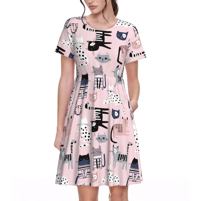 Vsdgher Robe Maxi Midi Décontractée pour Femmes Été 2025 Manches Courtes Col Rond Robe de Plage