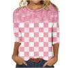 thumbnail image 4 of LMKIHUSA T-Shirts pour Femmes à Manches 3/4 Longueur Été Tendance Col Rond T-Shirts Oeillets Ajourés Coupe Ajustée Tee Imprimé Dégradé Mode 2025 Tunique Rose,TG, 4 of 4