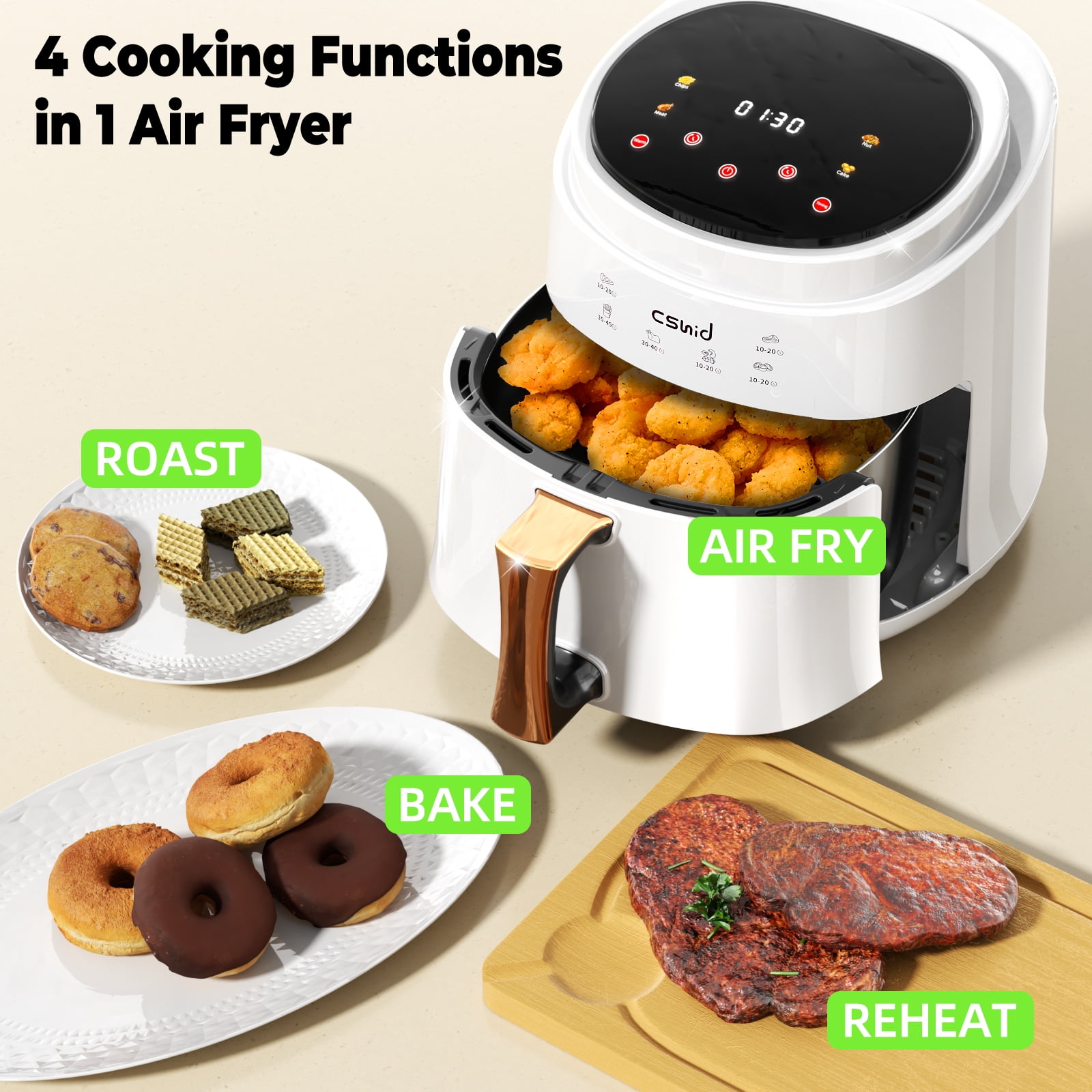 Air Fryer 5qt Large Capacity Smart Air Fryerntc Control,10 Functions Power  Failure Low Fat Roast Low Fat Roast, Roast French Fries, Turkey, Home  Cooking Us Plug Cookware, Kitchenware, Kitchen Accessories Kitchen Stuff