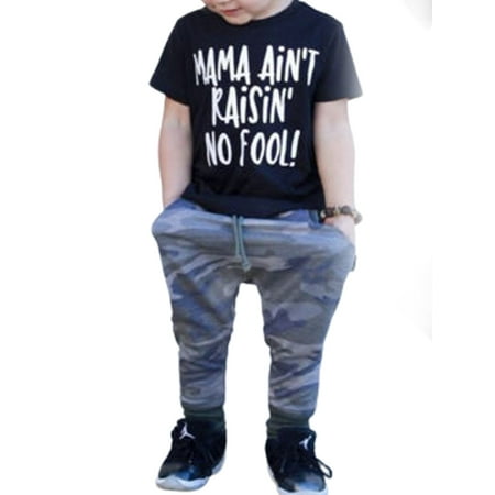 

TheFound Fashion Toddler Baby Boy Clothes T-shirt Top+Camo Long Pants Kids Outfits Summer