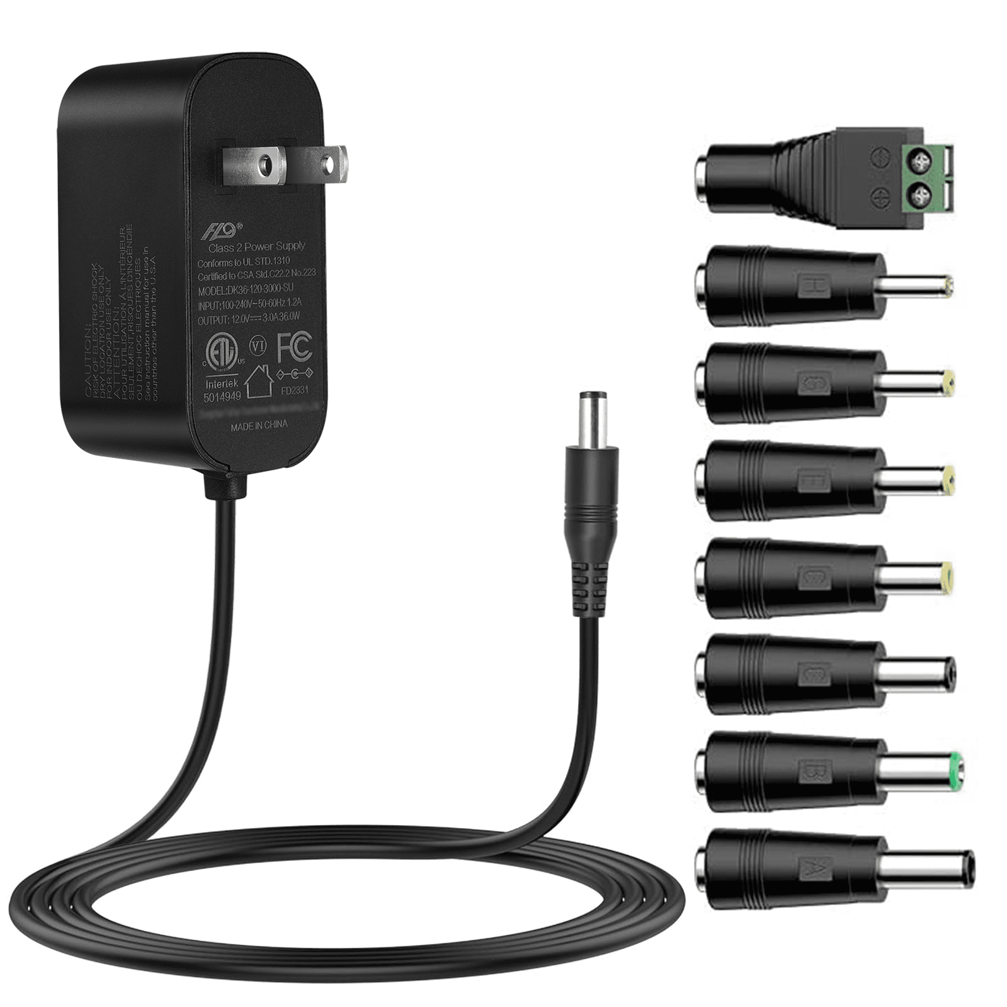 Tonton AC DC 12V Volt 3A 3000mA 36W Power Supply Cord Adapter Charger with 8 Tips