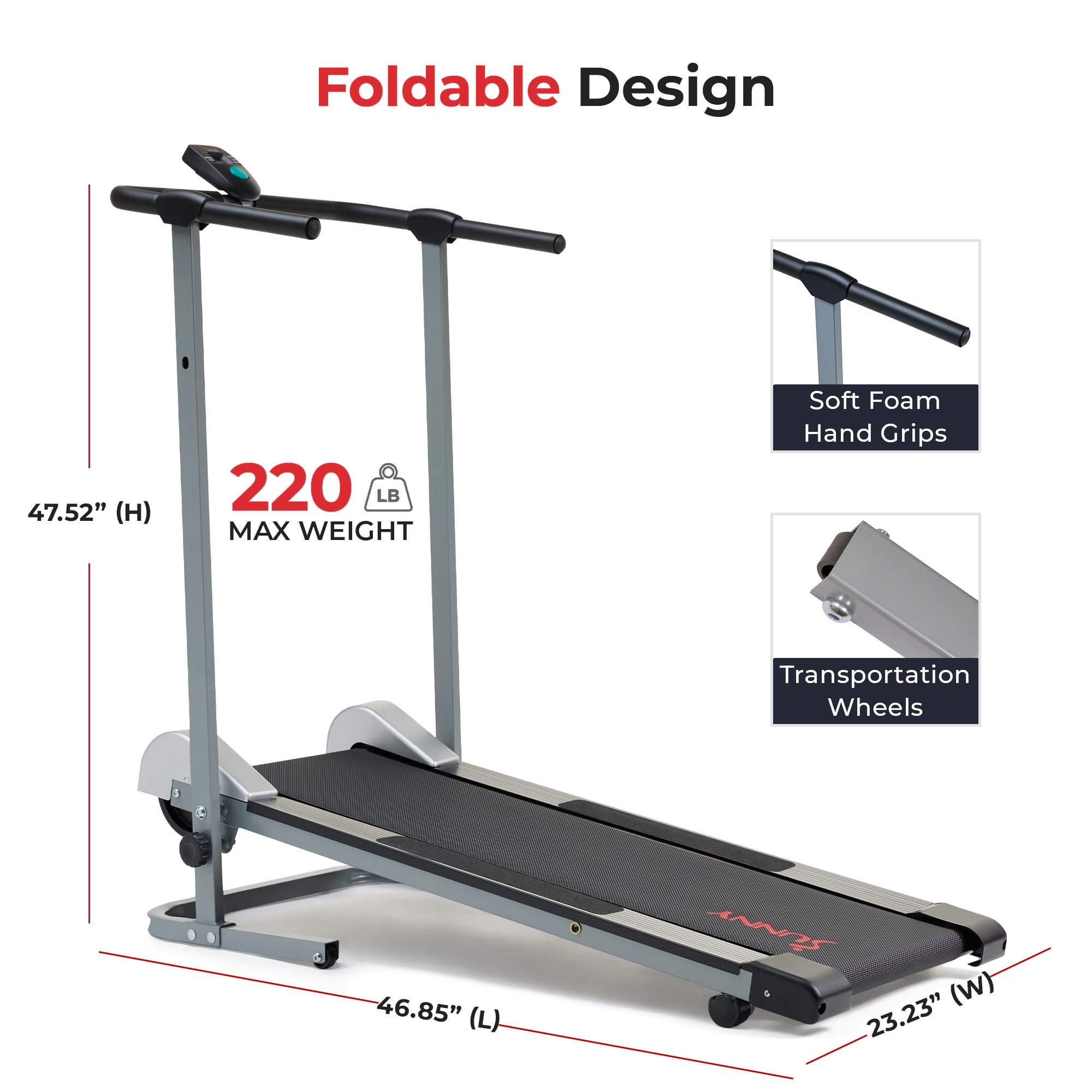Sunny Health & Fitness Non Powered Manual Treadmill, Compact Foldable & No Electricity Required SF-T1407M