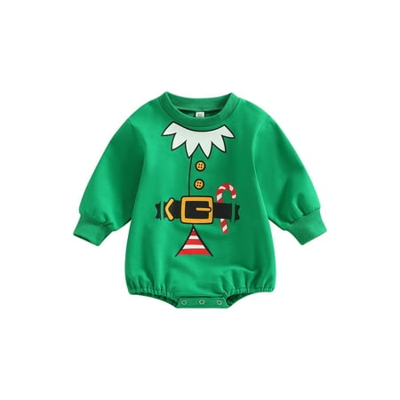 

Gwiyeopda Little Baby Boys Girls Christmas Jumpsuit Santa Claus Clothes Belt Print Long Sleeve Romper