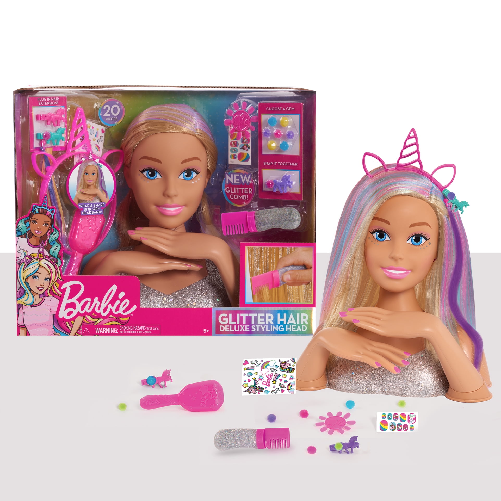 Barbie Deluxe 20Piece Glitter and Go Styling Head Blonde Hair Ages 5