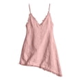 thumbnail image 6 of PRINxy Women's V Neck Spaghetti Strap Fringe Trim Cotton Linen Dress Asymmetric Hem Casual Short Dress for Summer Beach Vacation Pink XXL, 6 of 9