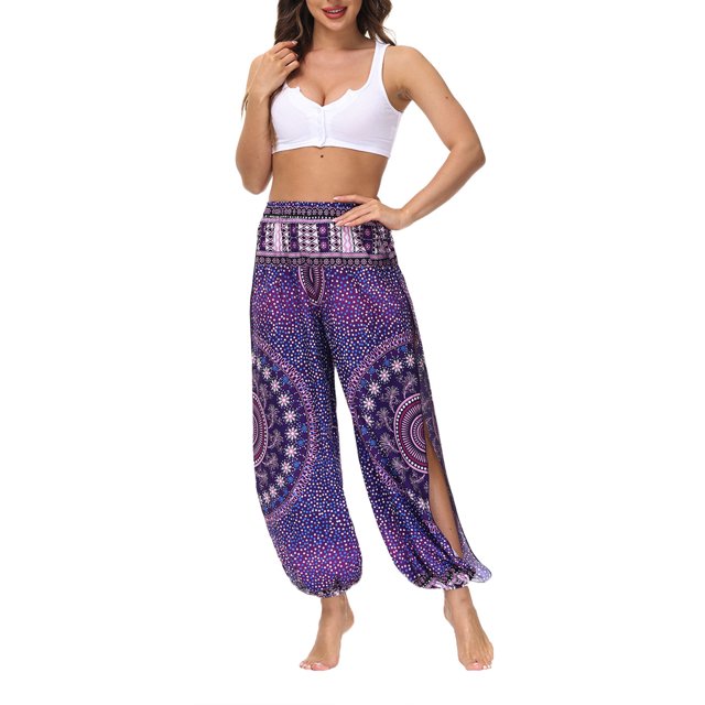 Txlixc Pantalones de entrenamiento para mujer, estampado digital bohemio, pantalones de yoga sueltos con lado dividido Txlixc Estilo de ocio