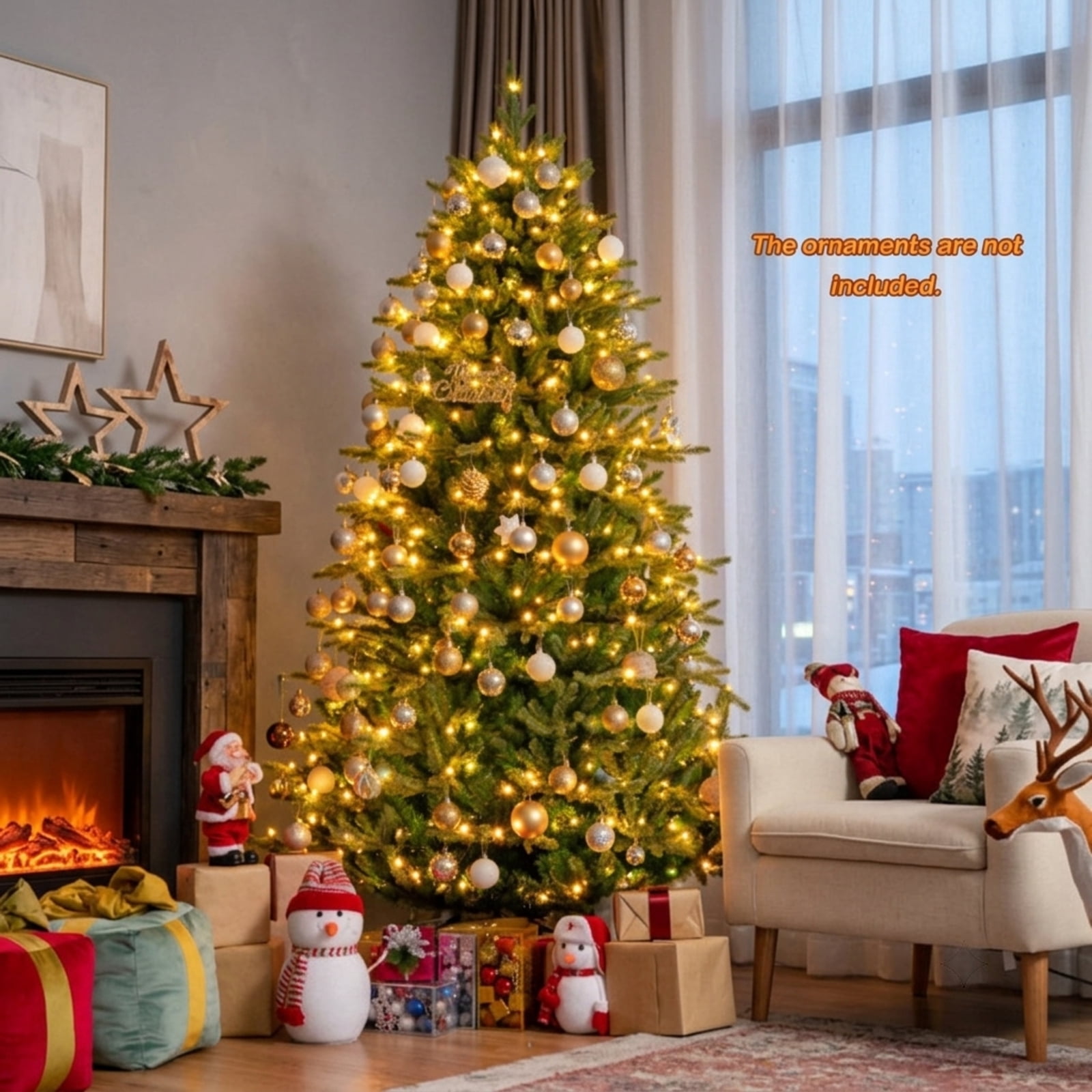 RUIE, 7 ft, Artificial Christmas Tree, with 540 LED Lights, 2324 Branch Tips, Green Holiday Xmas Tree for Indoor Home Office Decoration