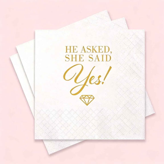 "He Asked…She Said Yes" Paper Napkins for Engagement Party Bridal Shower Wedding Decoration