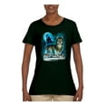 thumbnail image 2 of Wolf Howling At the Full Moon Wolf Pack Animal Lover Womens Graphic T-Shirt, Forest Green, Small, 2 of 3