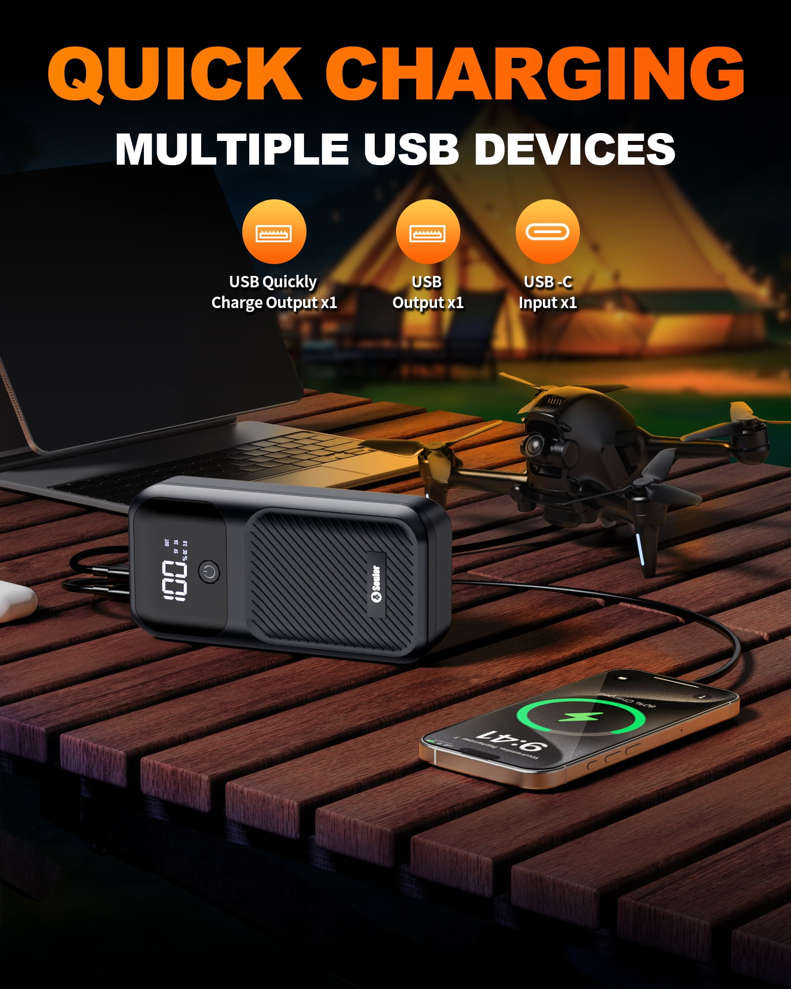 Car Jump Starter, 3000A 12V Car Battery Jump Starter up to 5.0L Gas and 3.5L Diesel Engines Portable Jump Box with 2 USB Ports, LED Lighting