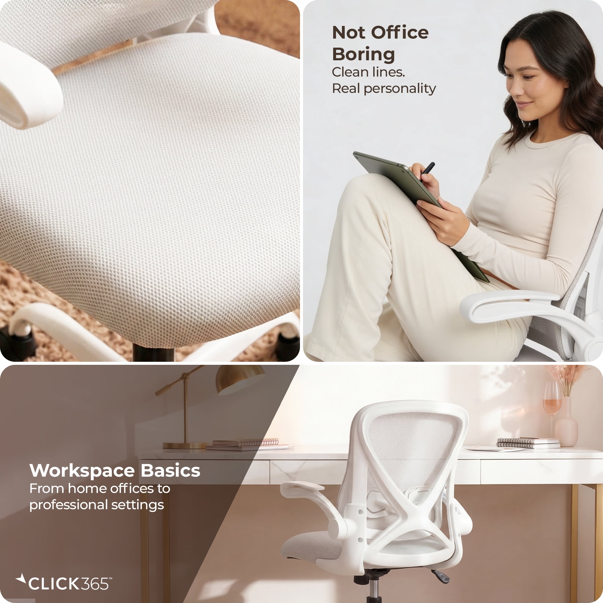 Click365 AeroCore  M200 Adult Mesh Mid Back Indoor Residential Ergonomic Office Chairs, Hardware Kit, Light Gray