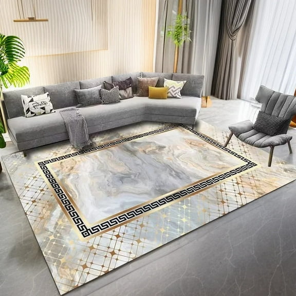 Modern Style Carpet Living Room Golden Marble Decoration Rug for Bedroom Washable Big Size Easy Cleaning Fluffy Floor Mat