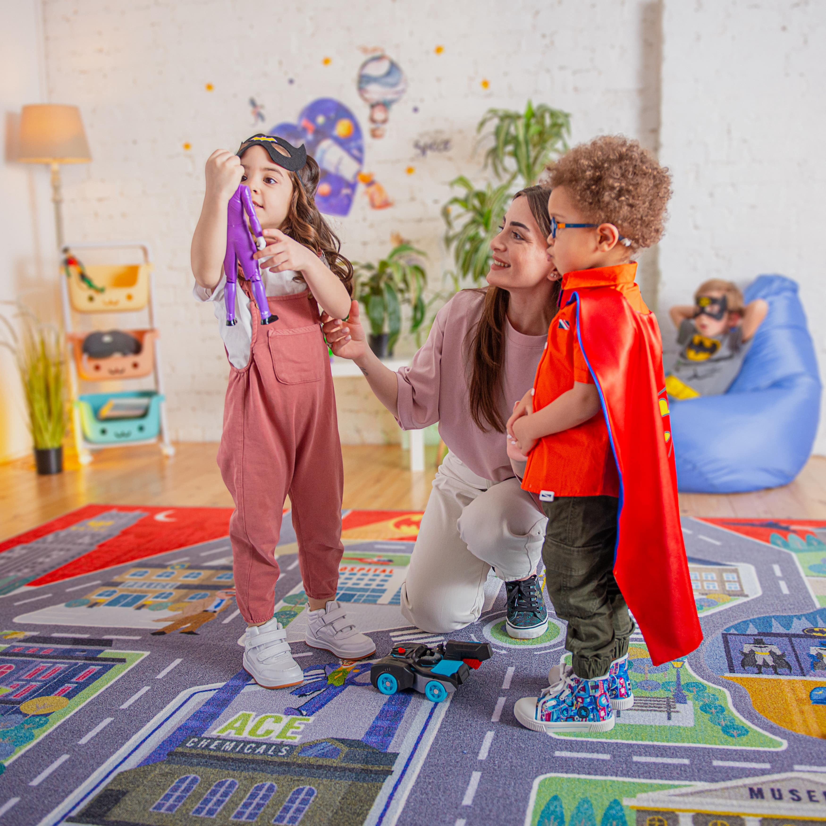 KC Cubs | Batman GOTHAM CITY™ Road Map Educational Learning & Game Area Rug Carpet for Kids and Children Bedrooms and Playroom