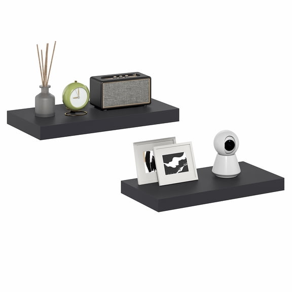 Furinno TANNA Set of 2 12x24 2" Thick Wall Shelf Invisible Bracket Americano
