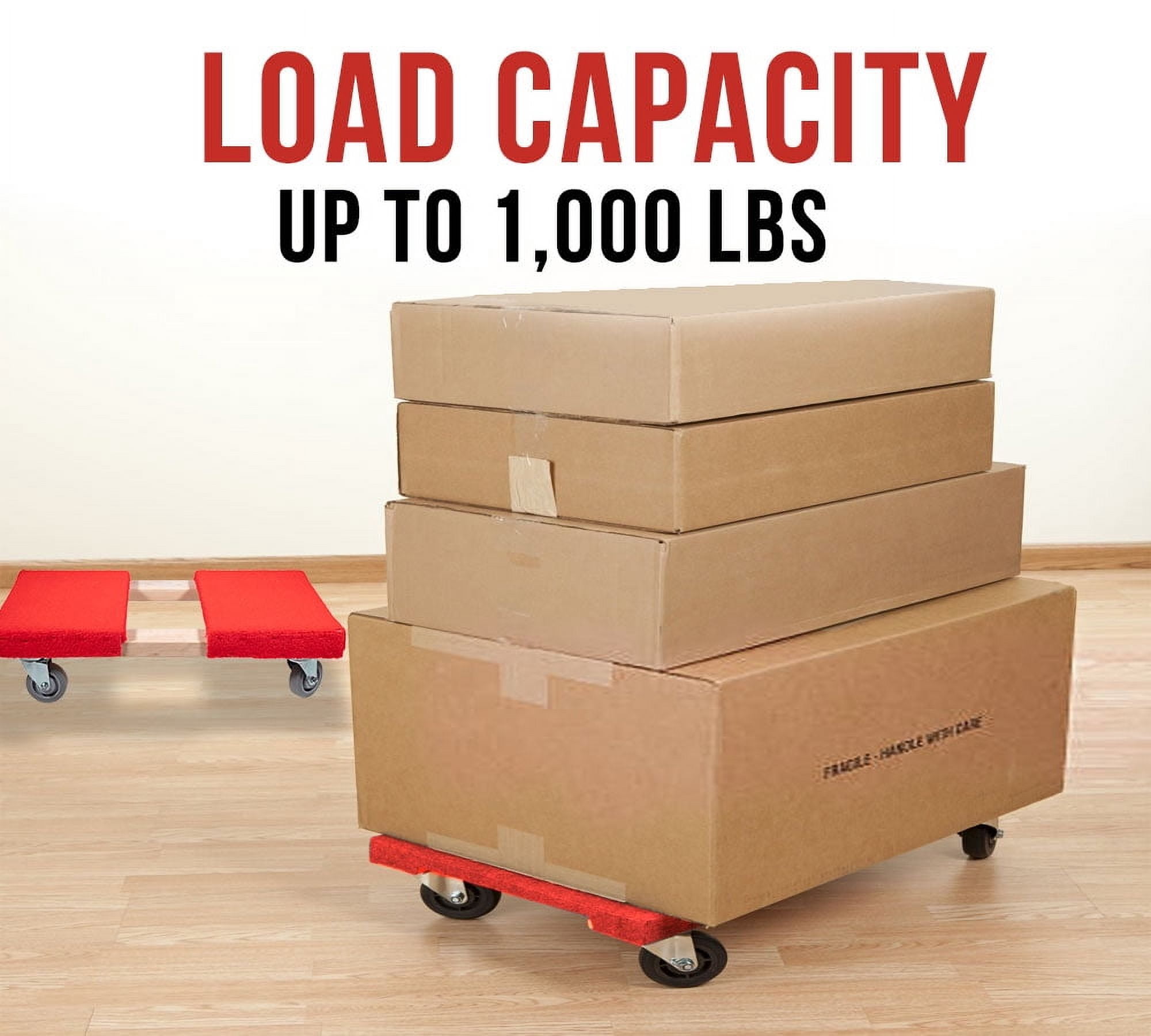19" x 32" Carpeted Furniture Dolly 4 Wheels 1000 lbs. - Hardwood and Plywood Piano Moving Office Dolly with 3.5" x 4" Swivel Casters Mover