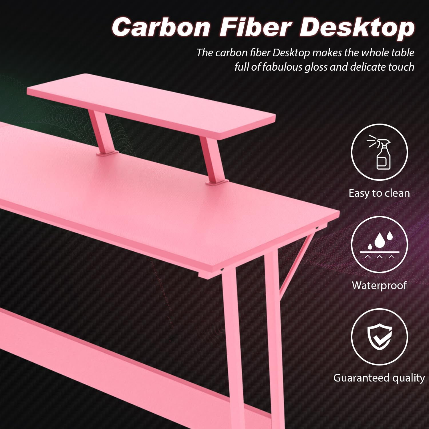YRLLENSDAN L Shape Gaming Desk Table, 50 Inch Corner PC Gaming Desk with Monitor Stand, L-Shaped Computer Desk Table, Gamer Work Desk for Home Office, Pink