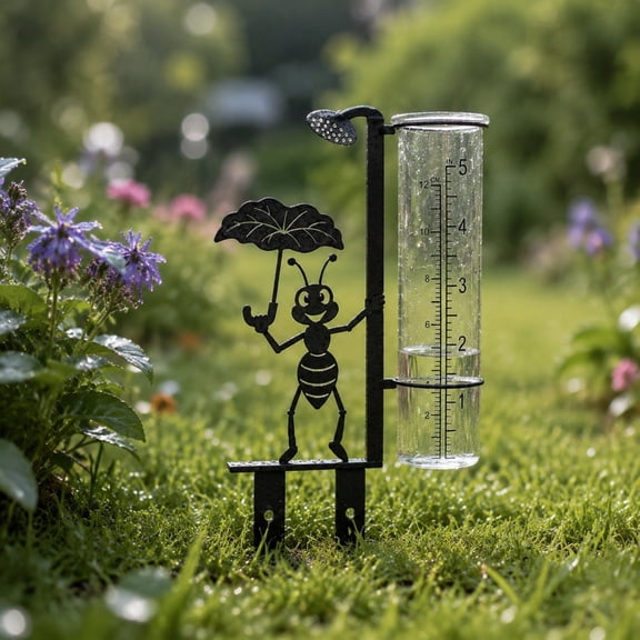 Ant Shaped Metal Rain Gauge with Glass Tube, Decorative Garden Yard Stake with Inch and CM Scales, Rustproof Outdoor Weather Monitor for Flower Bed and Lawn Display