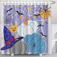 thumbnail image 1 of Whimsical Lavender Halloween Shower Curtain with Pumpkins & Bats, 1 of 5