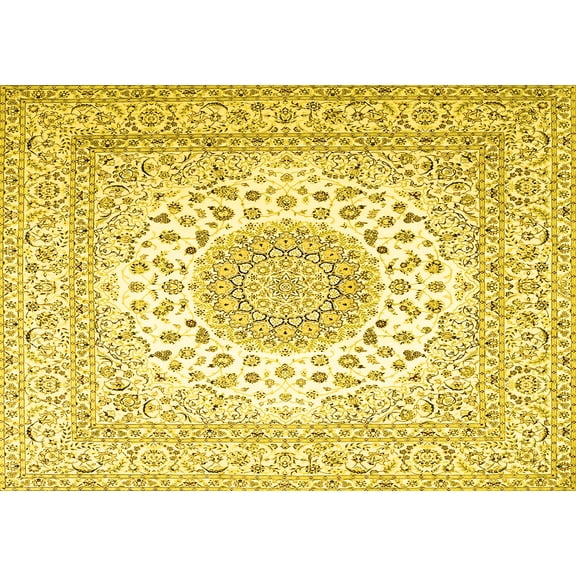 Ahgly Company Machine Washable Indoor Rectangle Persian Yellow Traditional Area Rugs, 5' x 7'