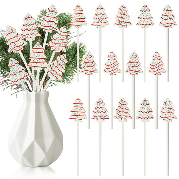 2ooya Christmas Tree Biscuit Wooden Picks - 14Pcs Vase Filler Wooden Decorative Picks for Home Christmas Party Decor Supplies, 7 Styles