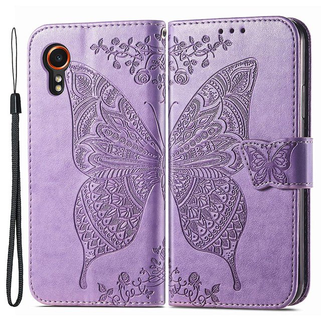 Para Samsung Galaxy Xcover 7 Funda Magnética De Cuero Con Estampado De Mariposa - Oro Rosa