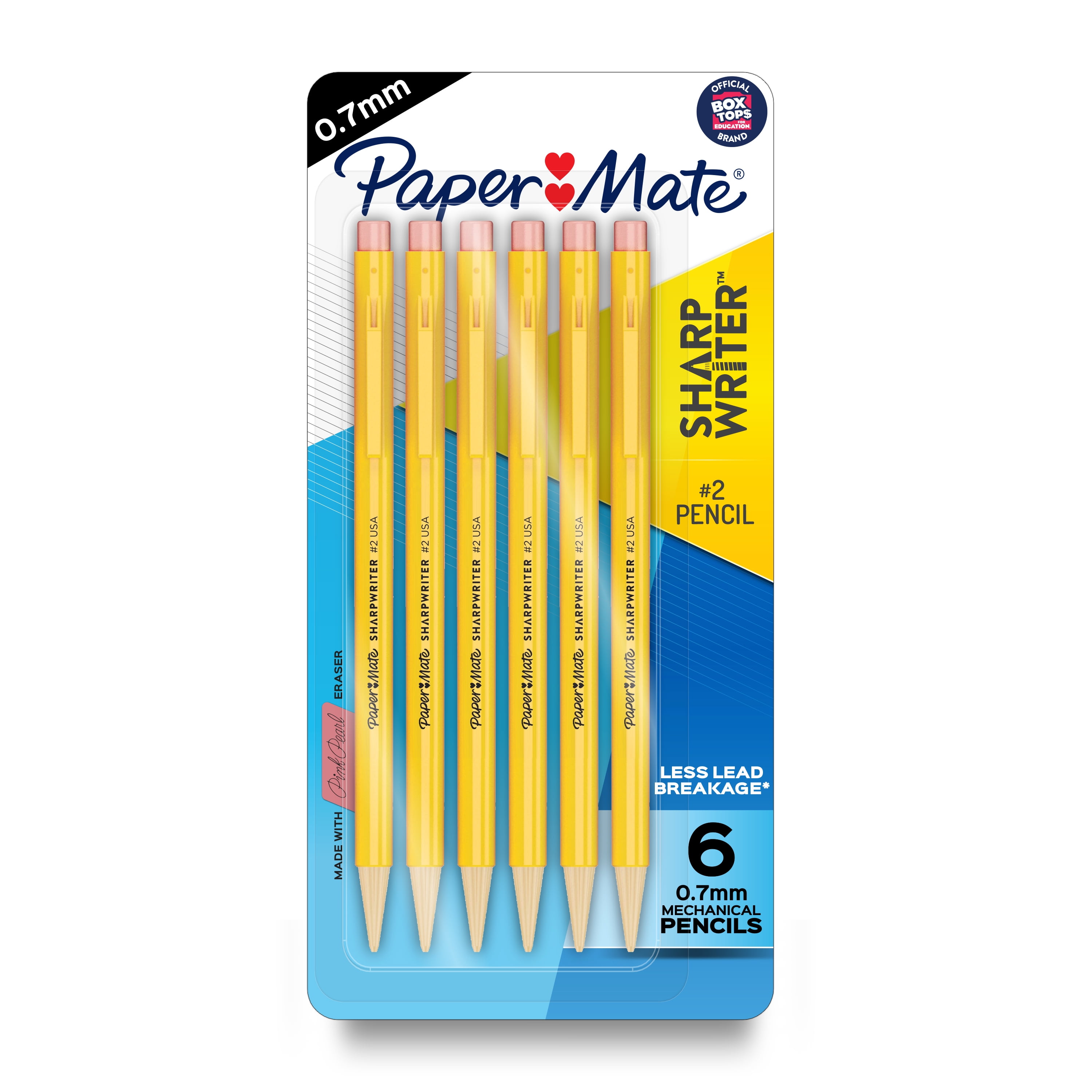Paper Mate SharpWriter Mechanical Pencils, 0.7mm, HB #2, Yellow, 6 Count
