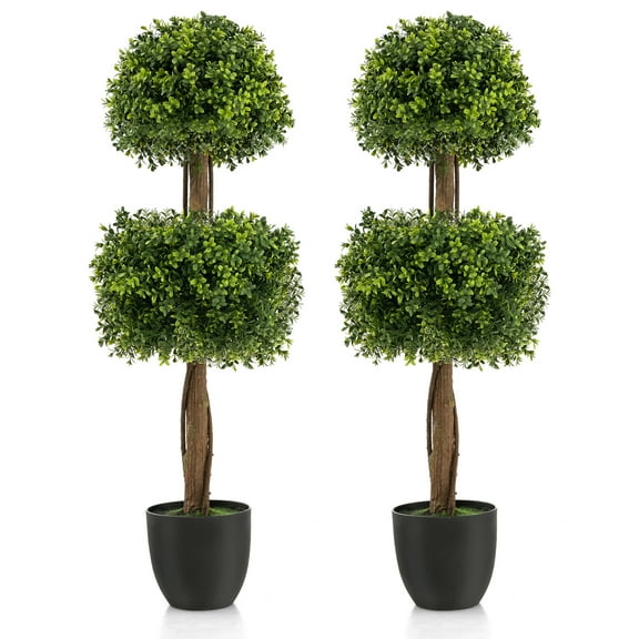 Gymax 2-Pack 40'' Artificial Boxwood Topiary Ball Tree Faux Plant for Decoration