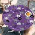 thumbnail image 2 of Purple Halloween Round Tablecloth, Fitted Table Cover with Elastic for 45"-54" Round Tables, Cat Bat Ghost Pumpkins Table Cloth Outdoor Indoor Dinning Party Waterproof Tablecloths, 2 of 7
