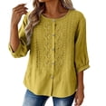 thumbnail image 5 of Tops for Women 3/4 Sleeve Round Neck Buttons Women Casual Loose Cardigan Shirt Blouse, 5 of 7